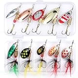 EXAURAFELIS 10PCS Trout Fishing Lures Kit Spinnerbait Rooster Tail Spoon Lures for Bass Salmon Spinner Baits with Tackle Box