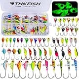 THKFISH 54Pcs/Box Ice Fishing Jigs Set Ice Fishing Lures Walleye Jigs Heads for Ice Fishing Gear Kit Panfish Crappie Perch Jigs Ice Fishing Box E
