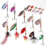 10PCS Rooster Tail Fishing Lures with Tackle Box, Spinner Bait with Flash Copper Body & Spoon, Freshwater and Saltwater Bait for Bass Crappie Walleye Trout, Swimming or Jigging