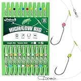 Dovesun High Low Rigs Fishing Saltwater 60lb Pre-Tied Hi/Lo Strong Unique T Knot Bottom Surf Fishing Rigs with 3/0 Hook 10PCS