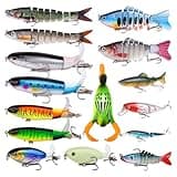 15pcs Fishing Lures Kit for Bass Pike Panfish Walleye Trout Including Multi Jointed Swimbaits Soft Duck Spider Frogs Soft Fish and with Floating Rotating Propeller Tail Tractor Topwater Lures