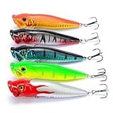 SunMine Fishing Lures 5pcs Fishing Bass Lures Popper Lure Shallow Swimbait Crankbait with Treble Hook 3D Fishing Eyes for Bass Trout Freshwater and Saltwater