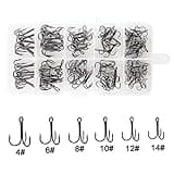 Fishing Treble Hooks Kit High Carbon Steel Hooks Strong Sharp Round Bend for Lures Baits Saltwater Fishing 110pcs/box Mixed 6 Size 4 6 8 10 12 14