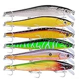 PROBEROS Minnow Bass Fishing Lures - Jerkbait Sinking Lure Set Hard Baits Crankbait for Trout Catfish Musky Bluegill Fishing Plug 6Pcs/kit