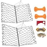 QualyQualy 2 Set Castable Crab Trap, Foldable Crabbing Net with Rope & Bait Clip, Crab Snare/Pots/Traps for Blue Crabs, Dungeness, Crawfish Portable Crabbing Equipment