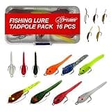 DELONG LURES 16-Piece Fishing Lure Tadpole Pack, Pre-Rigged Lures for Bass, Crappie, Blue Gill, and Panfish Fishing Tackle for All Species, Durable & Gift-Ready Freshwater Tackle Kit - Made in the USA