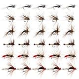 Goture 30pcs Lures Fly Fishing Flies Kit - Trout Bass Salmon Fishing Assortment - Dry Wet Streamers Nymphs
