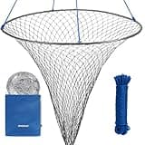 QualyQualy Bridge and Pier Fishing Net, Foldable Drop Net With Rope, Landing Soft Steel Hoop and Nylon Mesh (39''36'')