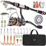 PLUSINNO Fishing Rod and Reel Combos -24 Ton Carbon Fiber Telescopic Fishing Pole - Spinning Reel 12 +1 Shielded Bearings Stainless Steel BB-Free Carrier Bag Case, Travel Saltwater Freshwater Fishing