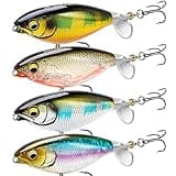 PLUSINNO Top Water Fishing Lures, 4PCS Plopper Fishing Lures for Bass Trout Pike Perch, Top Water Bass Lures with Propeller Tail, Whopper Floating Lure for Freshwater Saltwater - A