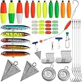 Catfish Rigs Catfishing Tackle Making Kit, 91pcs Catfish Rig Accessories Santee Rig with Peg Floats Catfish Floats Circle Hook Rigs Pyramid Weights Rattle Beads Sinker Slides Catfishing Equipment