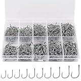 500PCS/100PCS ReeMoo Premium Fishing Hooks, 10 Sizes/4 Sizes Carbon Steel Fishing Hooks W/Portable Plastic Box, Strong Sharp Fish Hook with Barbs for Freshwater/Seawater