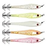 OriGlam 5pcs Squid Jigs Fishing Lures Baits, Shrimp Prawn Tackle Lures, Stainless Steel Squid Hooks for Saltwater Fishing Octopus Cuttlefish Hook Set