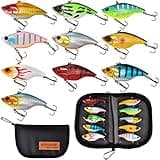 NOBONDO 10 PCS Lipless Crankbait Fishing Lures for Saltwater Freshwater with Portable Bag - 3/5 OZ VIB Lures with 3D Eyes, Sinking Vibe Crank Baits Swimbaits Minnow for Bass Trout Catfish Pike Walleye