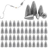 Fishing Weights Sinkers, 50pcs Bullet Fishing Sinkers Worm Weights Slip Sinkers Sliding Fishing Weights for Bass Fishing Pitching and Flipping Texas Rigs Saltwater Freshwater