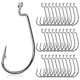 UCEC Fishing Hooks Offset Shank Worm Hooks Extra Wide Gap 2X Strong Carbon Steel Bait Jig for Bass Fishing Trout Catfish Saltwater Freshwater 4/0 30pcs/Box