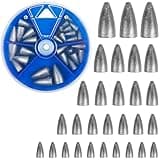Fishing Weights Bullet Sinkers 29pcs Worm Weights for Bass Fishing Carolina Rig Texas Rig Slip Sinkers Sliding Weights Lead Fishing Weights Sinkers Saltwater Freshwater