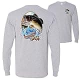 Largemouth Bass Fish Fishling Lovers Front and Back Mens Long Sleeves, Heather Grey, Medium
