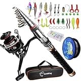 Fishing Pole Kit, Carbon Fiber Telescopic Fishing Rod and Reel Combo with Spinning Reel, Line, Bionic Bait, Hooks and Carrier Bag, Fishing Gear Set for Beginner Adults,Father Day Fishing Gift