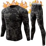 CL convallaria Thermal Underwear for Men Long Johns Set Fleece Lined Hunting Gear Top Bottom Base Layer for Cold Weather Midweight Camo Black