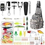 Sosation 134 Pcs Fishing Tool Kit Fishing Pliers Kit Fishing Gear and Equipment Include Fish Hook Remover, Fishing Lures, Lip Gripper, Fish Weigh Scale(Digital Pattern)