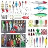 EXAURAFELIS 79pcs Fishing Lure Fish Bait swimbaits Bass Lures kit Tackle Including Crankbaits Metal Spoons Plastic Worms Jigs Topwater Lures Tackle Box Fishing Gear