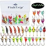 FishTrip Ice Fishing Jigs Kit, 30Pcs Glow Ice Fishing Lure Set for Winter Ice Jigging Crappie Sunfish Perch Panfish Walleye Pike Jigs, Ice Fishing Gear with Storage Box