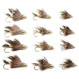 The Fly Fishing Place Trout Fly Assortment - Cone Head Muddler Minnow Streamer Flies Collection - 1 Dozen Flies - Sizes 2, 4, 6, 8
