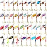 Skylety 40 Pcs Fishing Lure Hard Metal Colorful Spinner Baits with Tackle Box Trout Spoon Fishing Lures for Bass Pike Walleye Trout Salmon