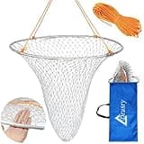Drasry Foldable Bridge and Pier Fishing Net Landing Net High Load-Bearing Aluminum Ring Drop Net for Saltwater Freshwater Pier Fishing Baskets Collapsible with 49.2 FT Rope （23.6 * 23.6 * 37 in）