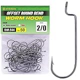 Offset-Worm-Hooks-for-Bass-Fishing-Round Bend Plastic Worms Texas Rig Hook Black Red 1/0 2/0 3/0 4/0
