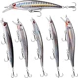 Saltwater Fishing Lures Kit 6pcs Striped Bass Fishing Lures Hard Minnow Lures Jerkbait Topwater Popper Plugs Surf Fishing Striper Lures Inshore Offshore Saltwater Fishing Lures Set