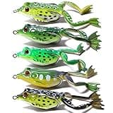 Topwater Frog Lures Soft Frog Swimbaits with Weedless Fishing Lures Topwater Fishing Soft Bait Kit for Bass Trout Snakehead Musky Salmon,Freshwater Saltwater Fishing (A:2.16in/0.55oz/5pcs)