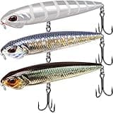 TRUSCEND Topwater Fishing Lures with BKK Hooks, Pencil Plopper Fishing Lures for Bass Catfish Pike Perch, Top Water Bass Bait Lure with Propeller Tail, Pencil Floating Lure