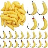 50 Pcs Rubber Maggots Fishing Bait, 20 Pcs Fishing Bait with Hooks + 30p Soft Maggot Bait Bread Worm, Fish Lures Worms Bulk Fishing Grubs for Trout, Crappie, Pan Fish, Bluegill, Fishing Lure Set