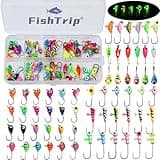 FishTrip Ice Fishing Jigs Kit, 60Pcs Glow Ice Fishing Lure Set for Winter Ice Jigging Crappie Sunfish Perch Panfish Walleye Pike Jigs, Ice Fishing Gear with Storage Box