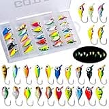 Goture Ice Fishing Jigs Tungsten Kit with Carbon Steel Hooks in Tackle Box, Winter Ice Fishing Lures for Bass, Pike, Trout, Walleye, Crappie, Panfish