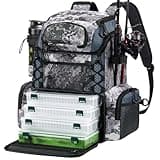 Piscifun Fishing Tackle Backpack with Rod Holders & 4 Tackle Boxes, Waterproof Rain Cover, Bottle Holder, Water-resistant Fishing Bag Store Fishing Gear & Equipment, Veil Camouflage