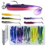 50Pcs Paddle Tail Swimbaits Soft Lures Kit with 10 Lead Jig Heads | Boxed Fishing Set for Bass, Trout, Walleye, Crappie | 2.5in Saltwater/Freshwater Ready | Durable High-Visibility Swimbaits
