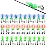 HLOGREE 30PCS LED Night Fishing Tackle Rod Bait Alarm Bell, Night Sea Fishing Rod LED Light Clip with Twin Bells Ring Fishing Bite Alarm Indicator On Fishing Rod (Red & Blue & Green Light)