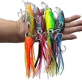 DAMIDEL 4 Pcs Large Simulation Squid Fishing Lures Bait Kit, Over 5.5 in/ 43g, 3D Holographic Eyes，Built-in Multicolored Lead BlocksThrough Heavy Duty ，Stable and Tempting