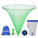 Foldable Bridge and Pier Fishing Net, Drop Net for Pier Fishing, Pier Net for Fishing Saltwater Freshwater, Multi-Purpose Foldable Rubber Fish Basket with 32FT Rope
