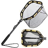 PLUSINNO Floating Fishing Net for Steelhead, Salmon, Fly, Kayak, Catfish, Bass, Trout Fishing, Rubber Coated Landing Net for Easy Catch & Release, Compact & Foldable for Easy Transportation & Storage