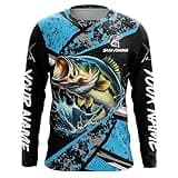 Personalized Largemouth Bass Fishing Blue camo Long Sleeve Performance Fishing Shirt Custom Bass Fishing Jerseys FN7602