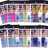 10 Packs - 4.5" Fishing Ling Cod Rig Twin Bulb Squids Rockfish lingcod Soft Lure -5 Colors- Blue, Pink, Purple, Red/Black, Glow