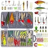 GOANDO Fishing Lures Kit for Freshwater Bait Tackle Kit for Bass Trout Salmon Fishing Accessories Tackle Box Including Spoon Lures Soft Plastic Worms Crankbait Jigs Hooks