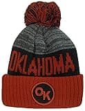 Oklahoma Patch Style Winter Knit Pom Beanie Hat (Burgundy)