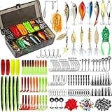 PLUSINNO 292pcs Fishing Accessories Kit, Tackle Box with Tackle Included, Fishing Hooks, Fishing Weights, Spinner Blade, Fishing Gear for Bass, Bluegill, Crappie