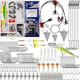 Saltwater Fishing Gear, 180pcs Saltwater Surf Fishing Tackle Kit Fishing Bait Rigs Saltwater Fishing Lures Spoon Fishing Hooks Pyramid Sinker Leaders Swivel Slip Bobbers Various Fishing Accessories