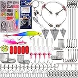 Saltwater Surf Fishing Tackle Kit, 184pcs Saltwater Fishing Gear Saltwater Fishing Lures Fishing Bait Rigs Crankbait Spoon Bucktail Jigs Pyramid Sinkers Fishing Hooks Swivels Fishing Gear